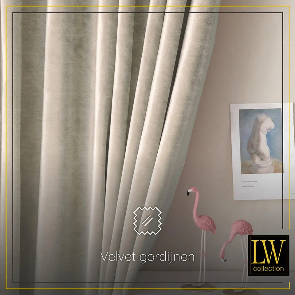 LW Collection Gordijnen Beige 245x290cm Velvet Kant en klaar 1 stuk