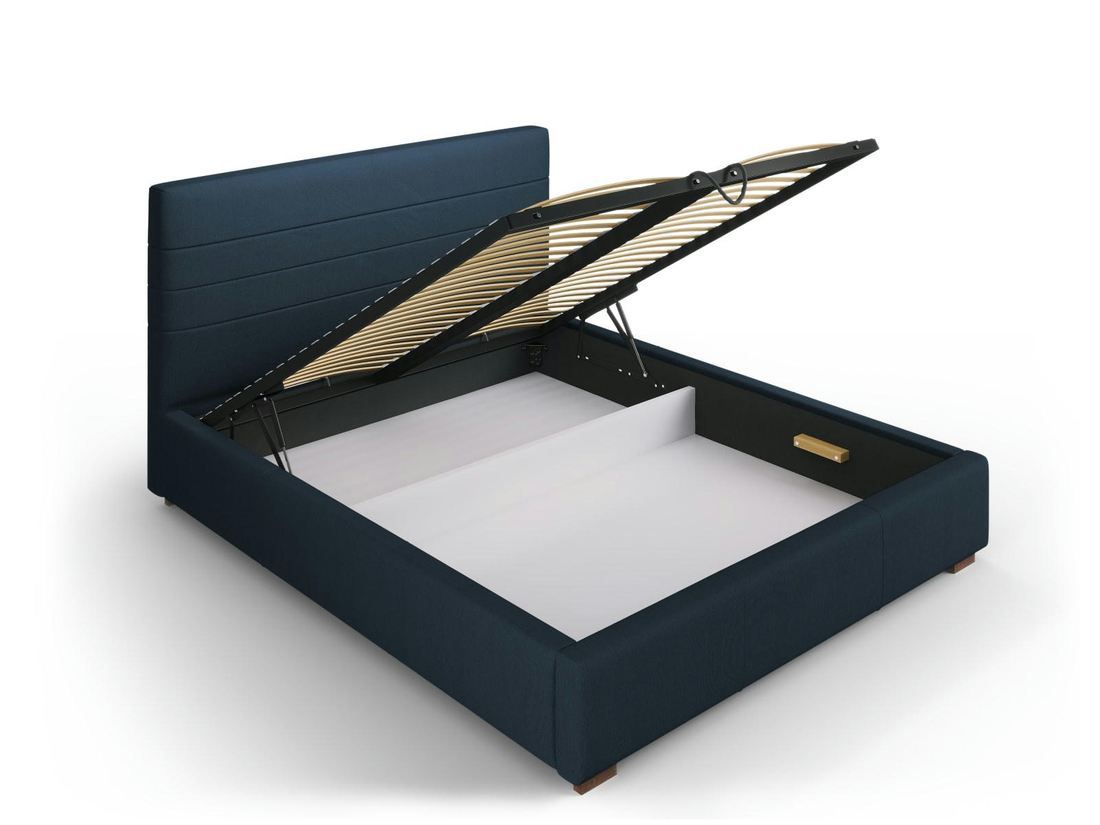 ARANDA - Lit coffre avec tête de lit 160x200 cm en tissu structuré bleu foncé