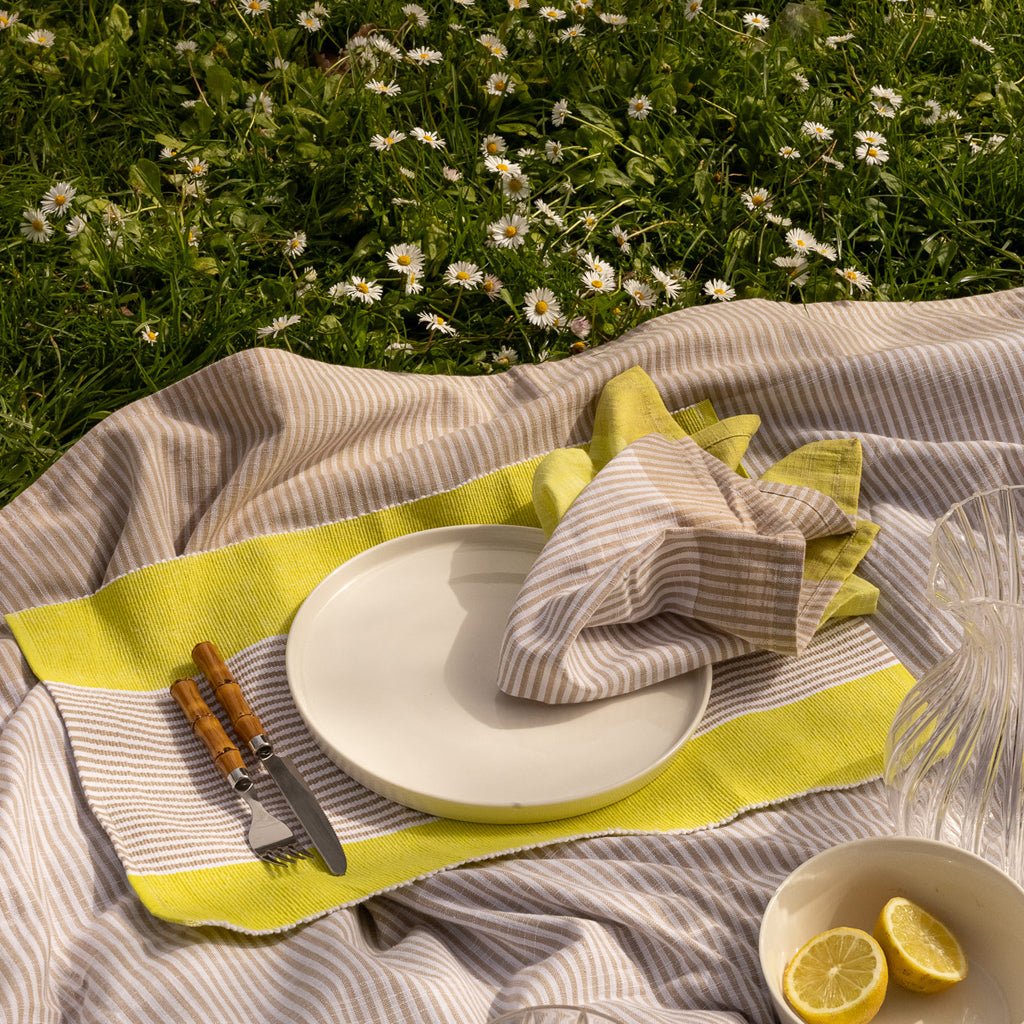 Individual de Algodão Riscas Amarelo e Bege 30x50 KERALA