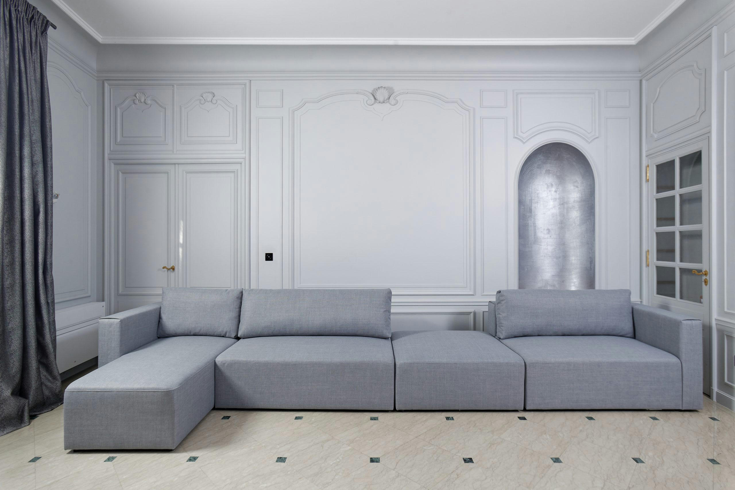 CARDINAL - Méridienne gauche pour canapé modulable en tissu chiné gris