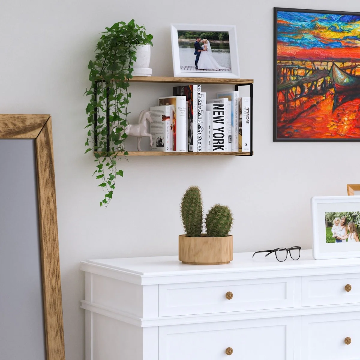 Wallniture Porto Wood Wall Shelf for Bedroom Decor, Organization and Storage, 2-Tier