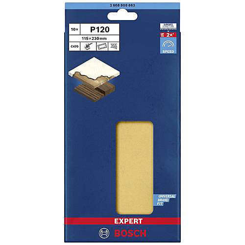 Bosch Professional EXPERT C470 Papier abrasif perforé 115 x 230 mm, grain 120, lot de 10