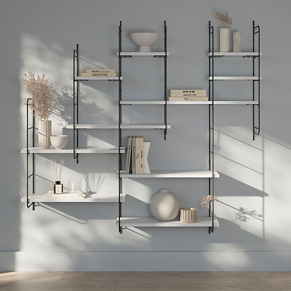 étagère murale modulable 10 tablettes et 6 échelles effet argenté GoodHome Rigga H. 129 x L. 140 x P. 19 cm