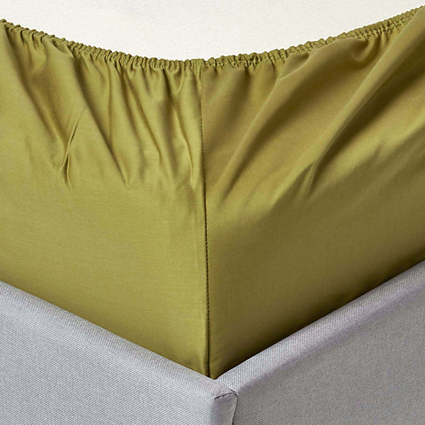 Drap-housse uni 140 x 190 cm 100 % coton égyptien 1000 fils coloris vert olive - HOMESCAPES