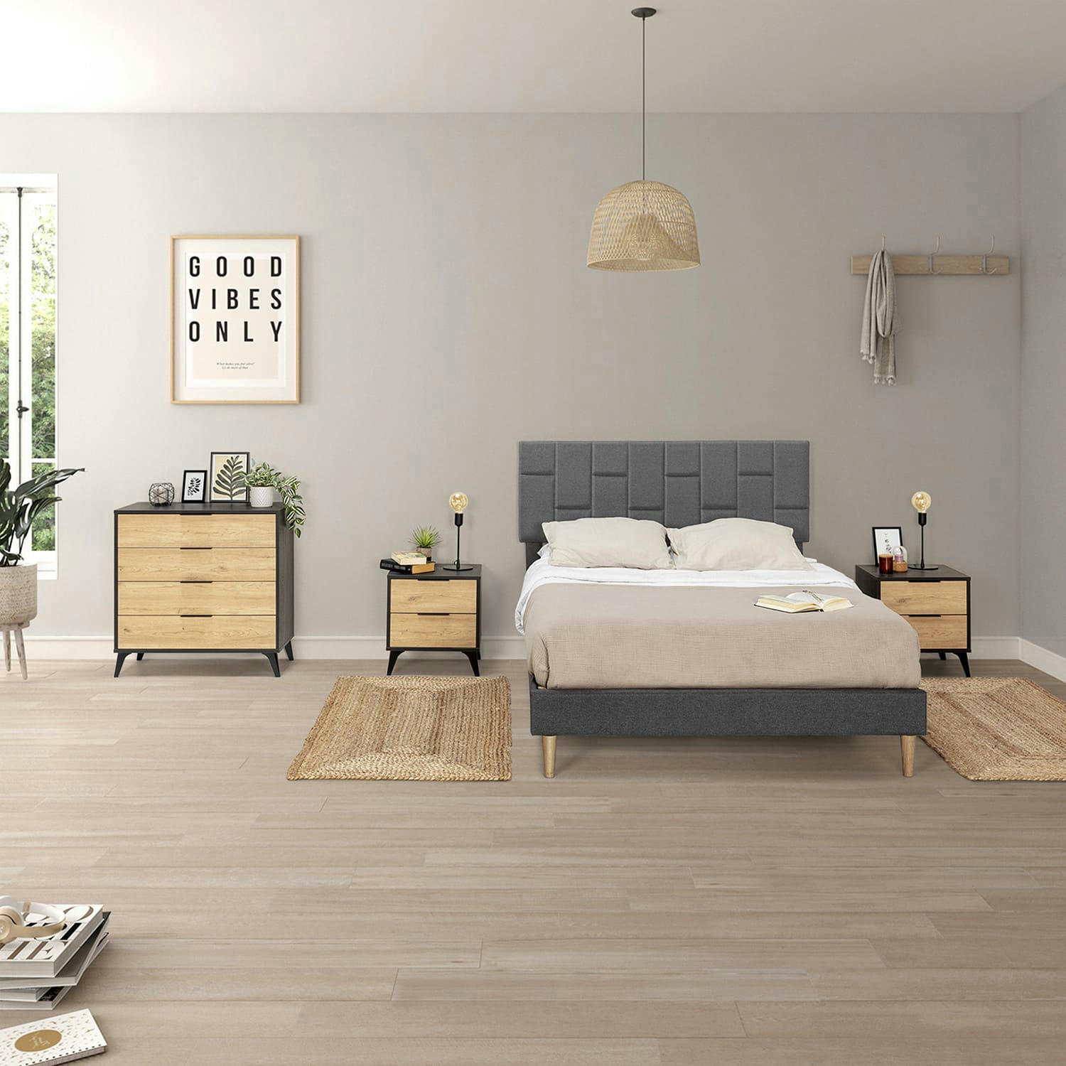 SORNI - Cadre de lit rembourré 30 cm, 150x190 cm, gris foncé