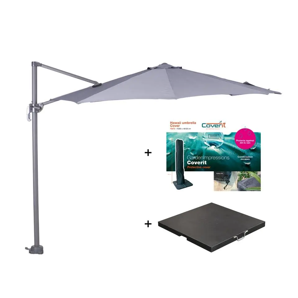 Zweefparasol Hawaii S - met voet en hoes - Lichtgrijs - 300 cm
