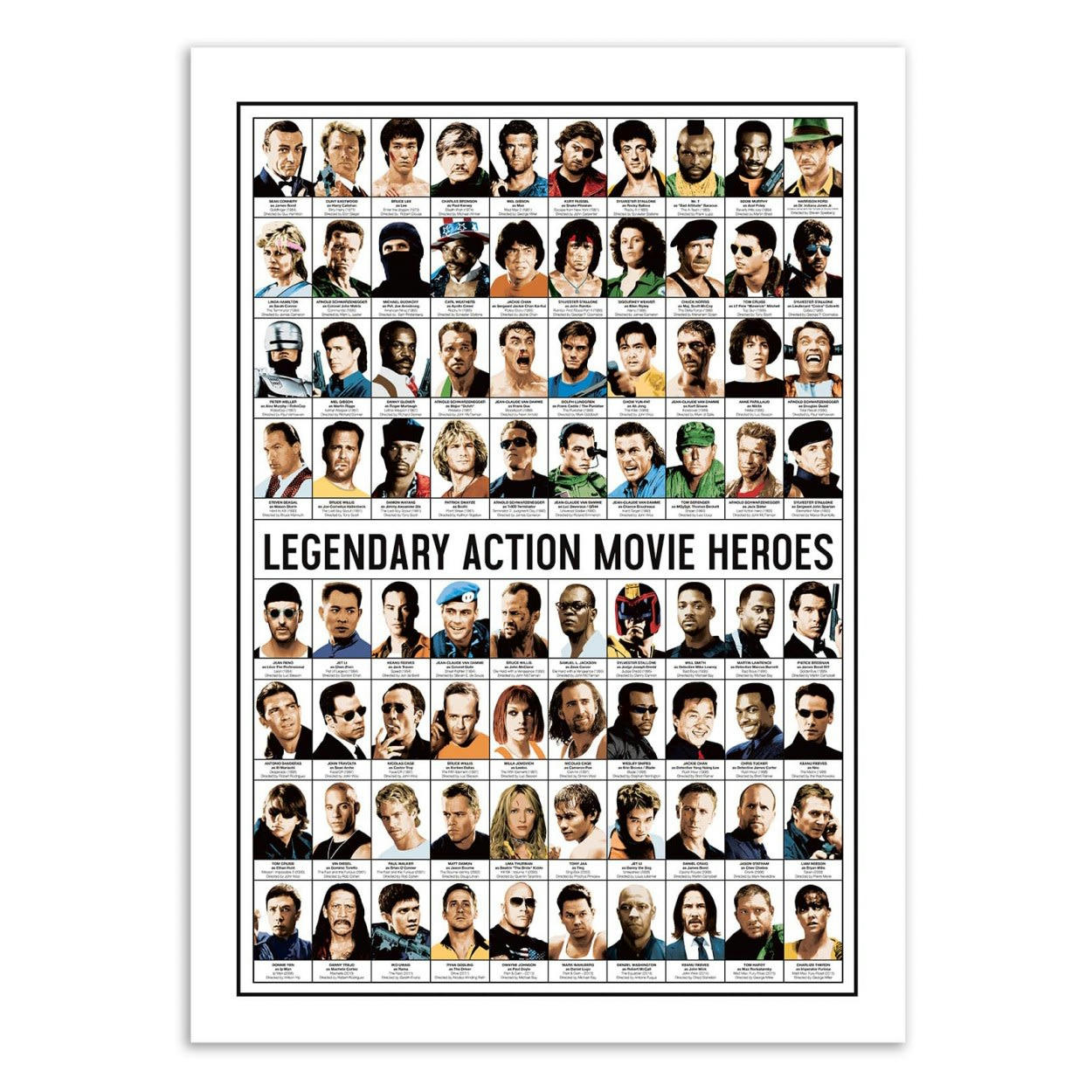 OLIVIER BOURDEREAU - LEGENDARY ACTION MOVIE HEROES - Affiche d'art 50 x 70 cm