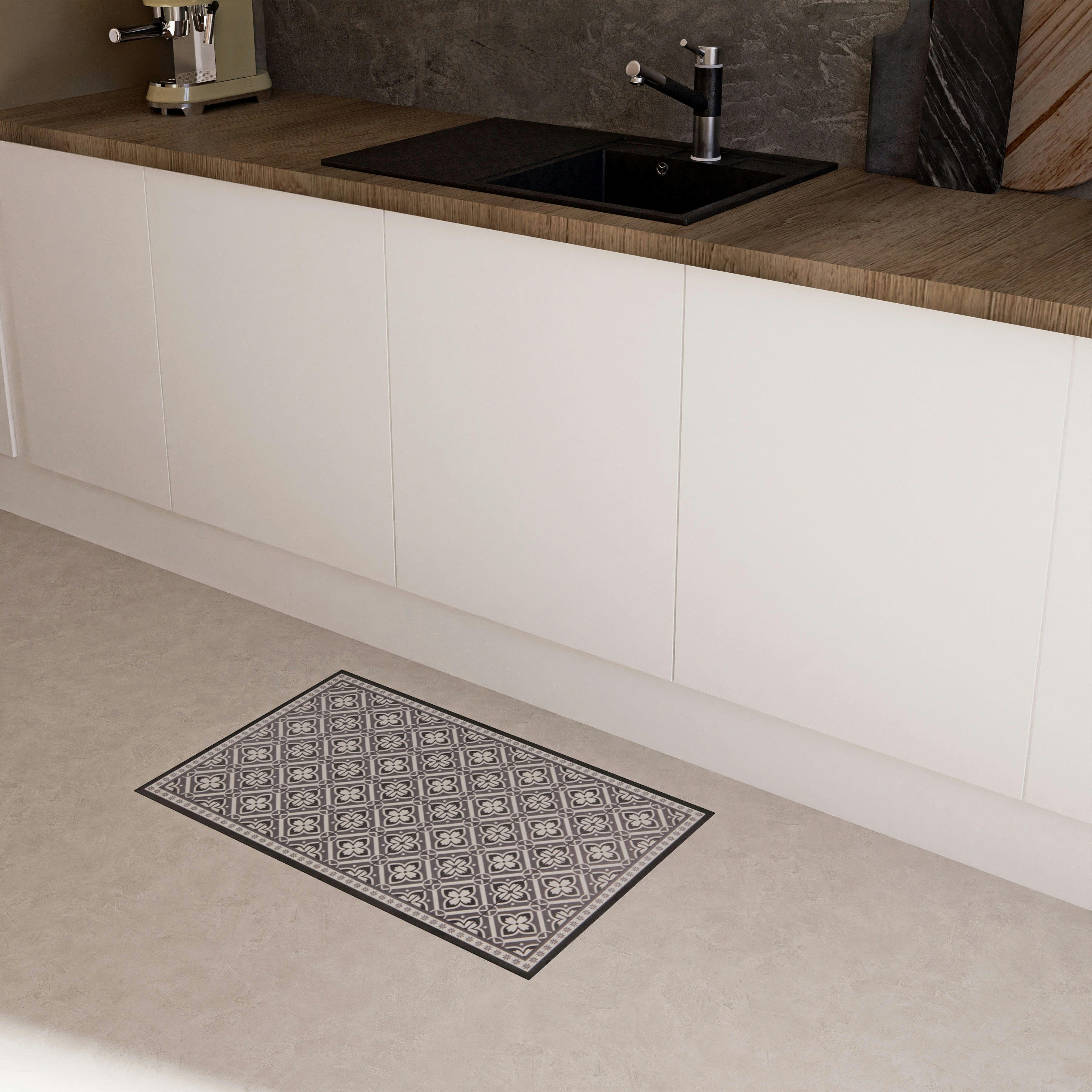 BENITO - Tapis en vinyle motifs graphiques noirs et gris 50x80