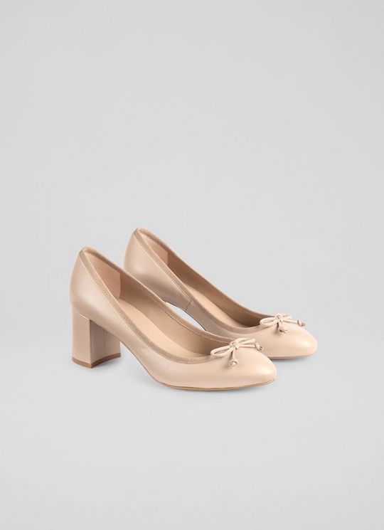 Juliette Fawn Nappa Leather High Heel Grosgrain Ballerina Court