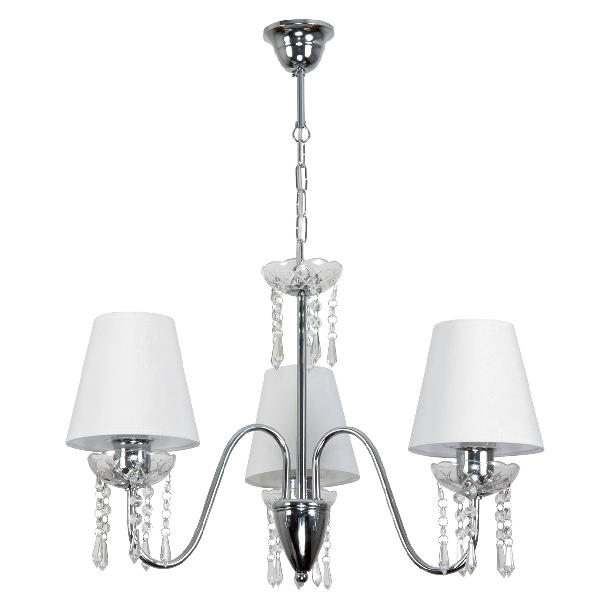 Lampa wisząca EDYLIT glamour białe abażury chrom 3xE27 MIA BIANCO 12-412