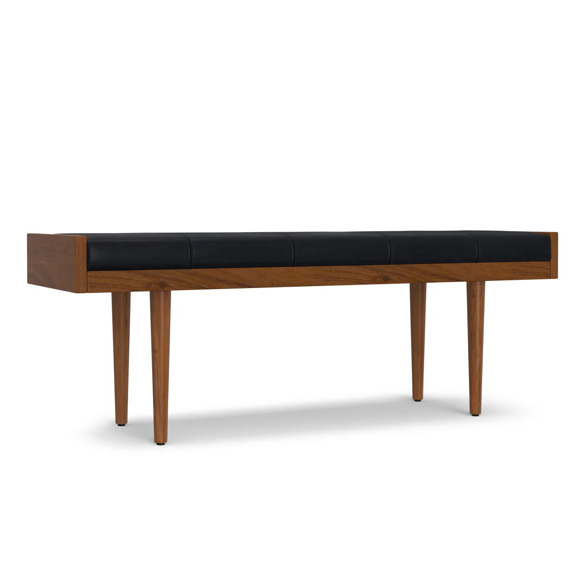 WYNDENHALL Deserae 51 inch Wide Modern Rectangle Ottoman Bench in Black Genuine Leather