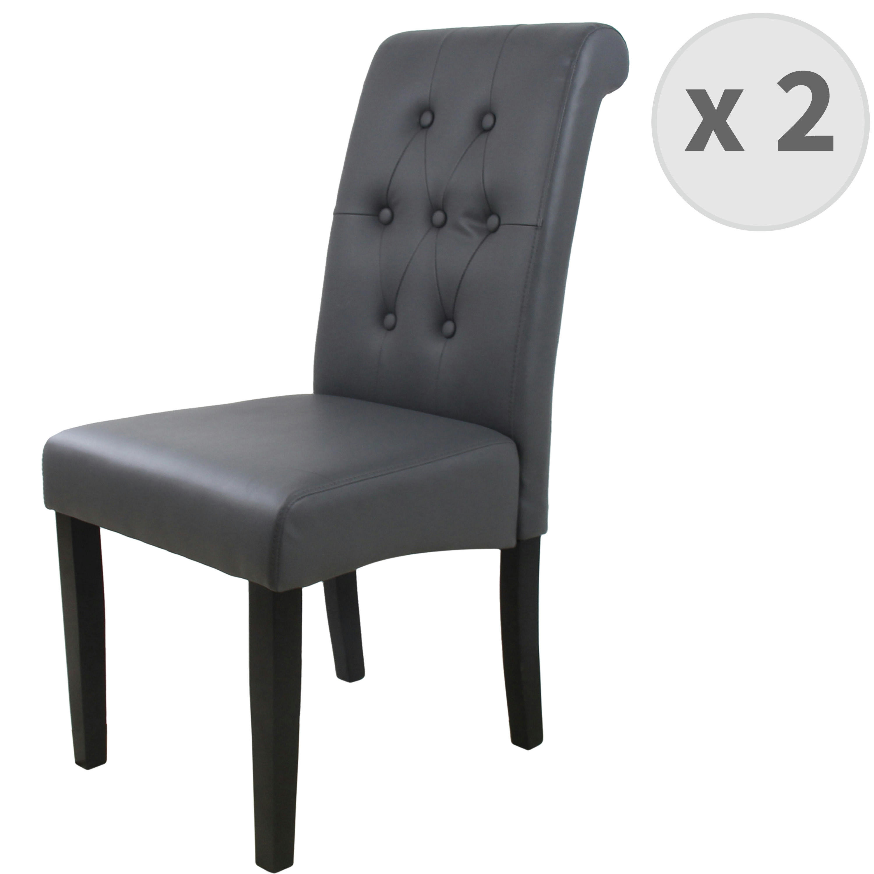 - Chaise Scandinave capitonnée PU gris pieds noir (x2)