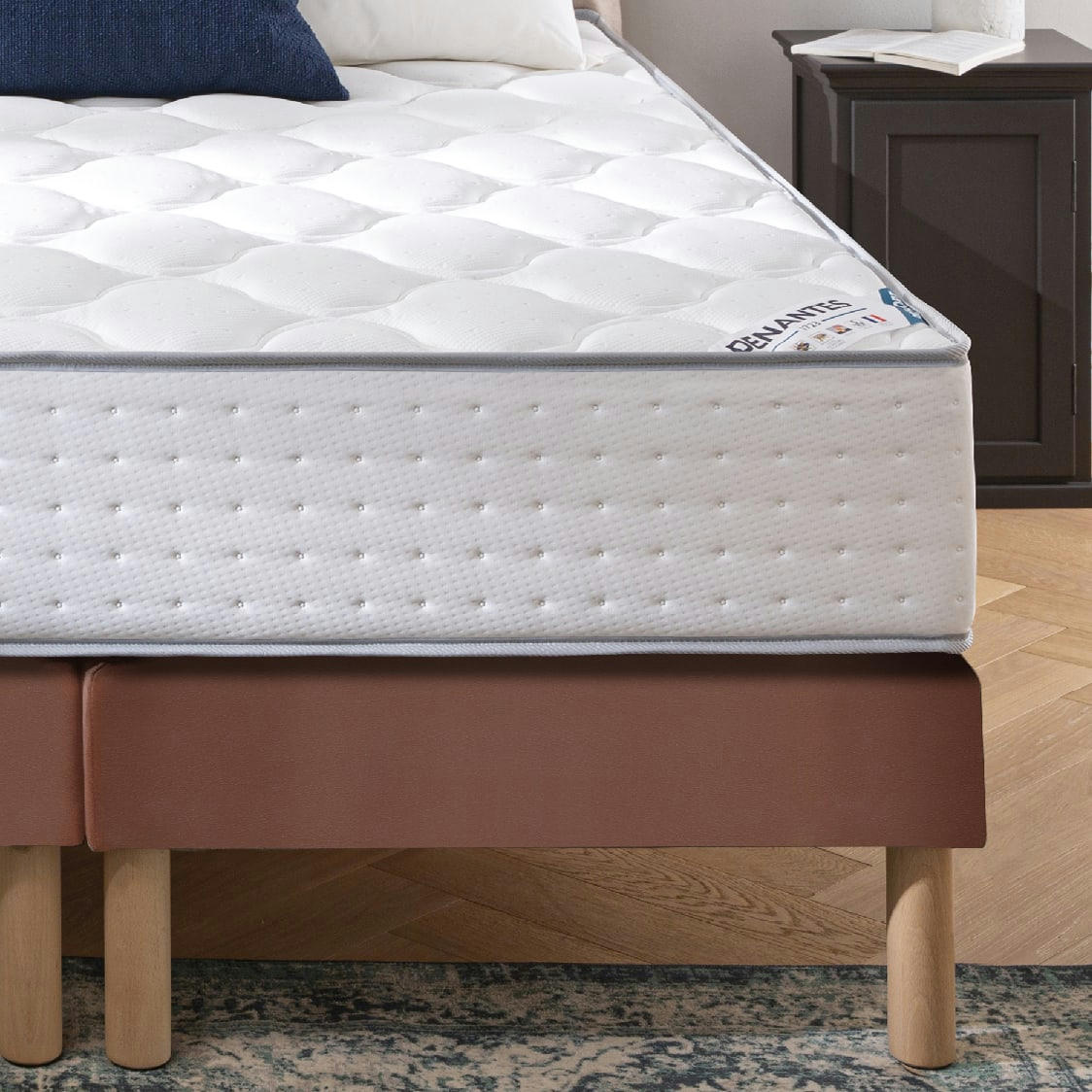 LUXE SIMILICUIR - Sommier similicuir marron 90x200 cm