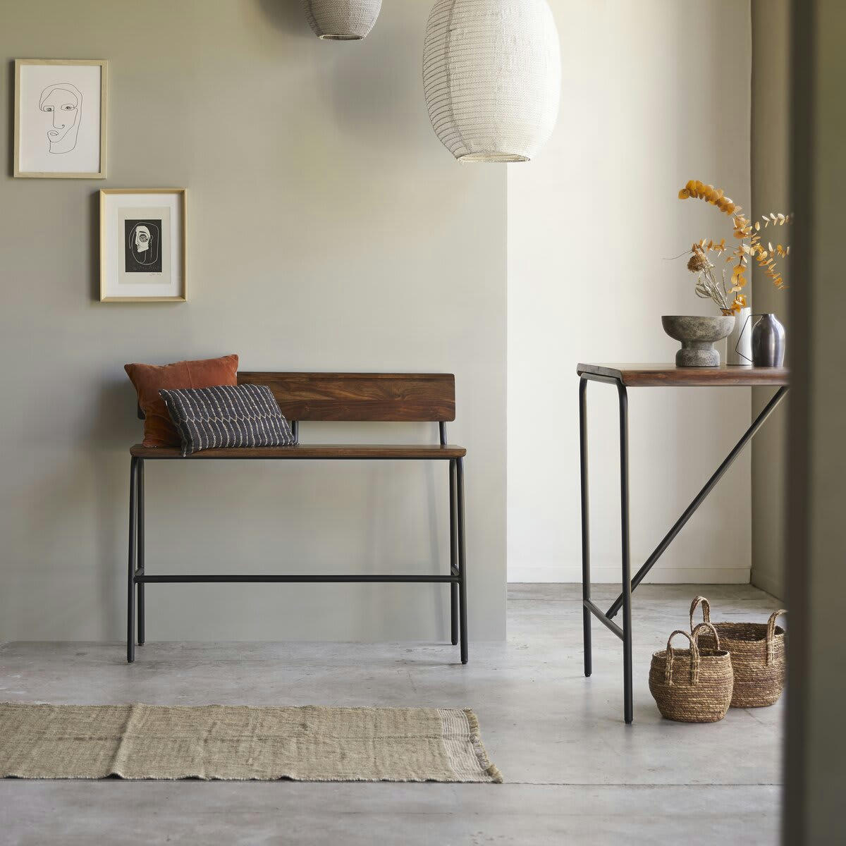 TALIA - Banc haut en palissandre massif et métal