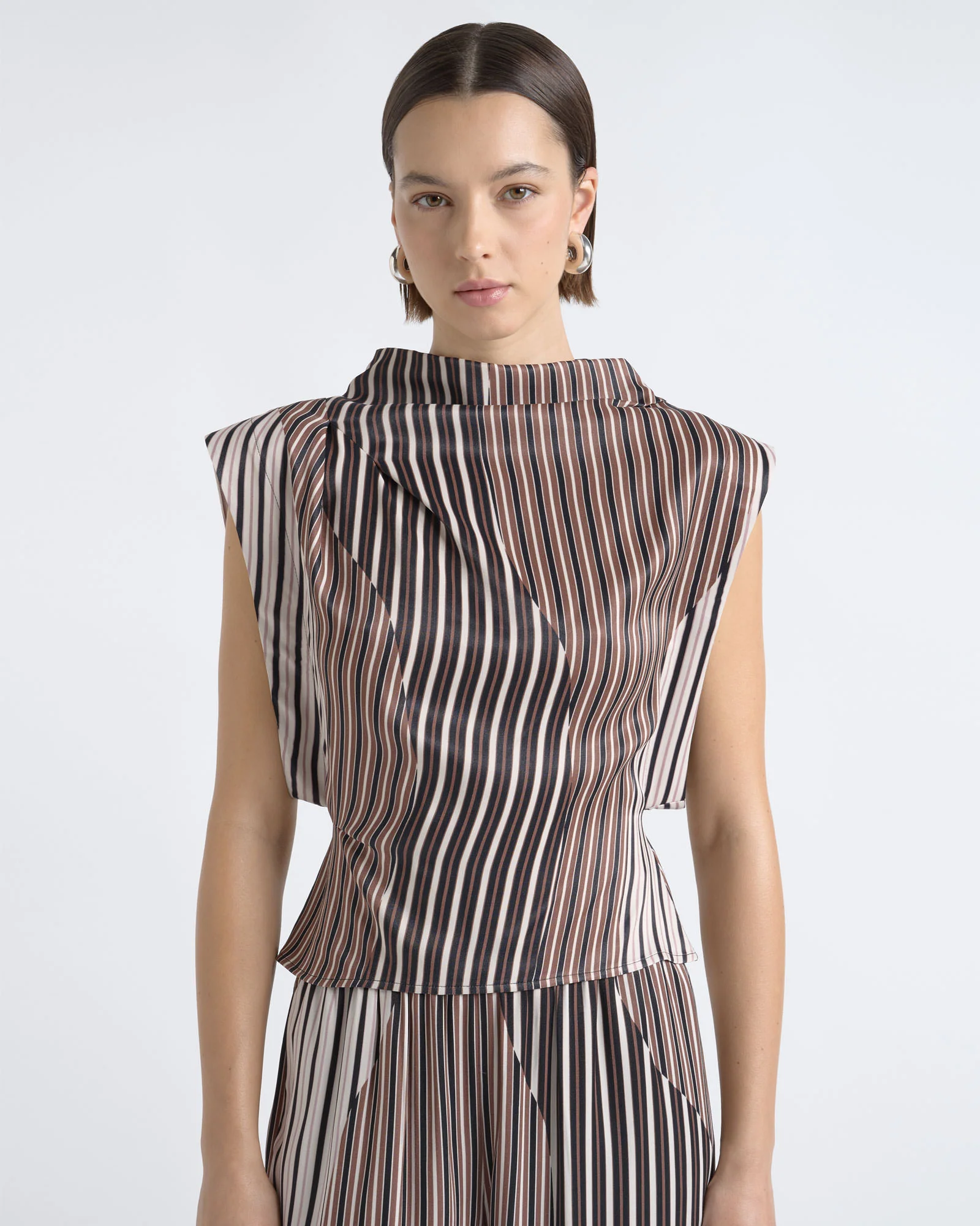 Stripe Tuck Shoulder Top