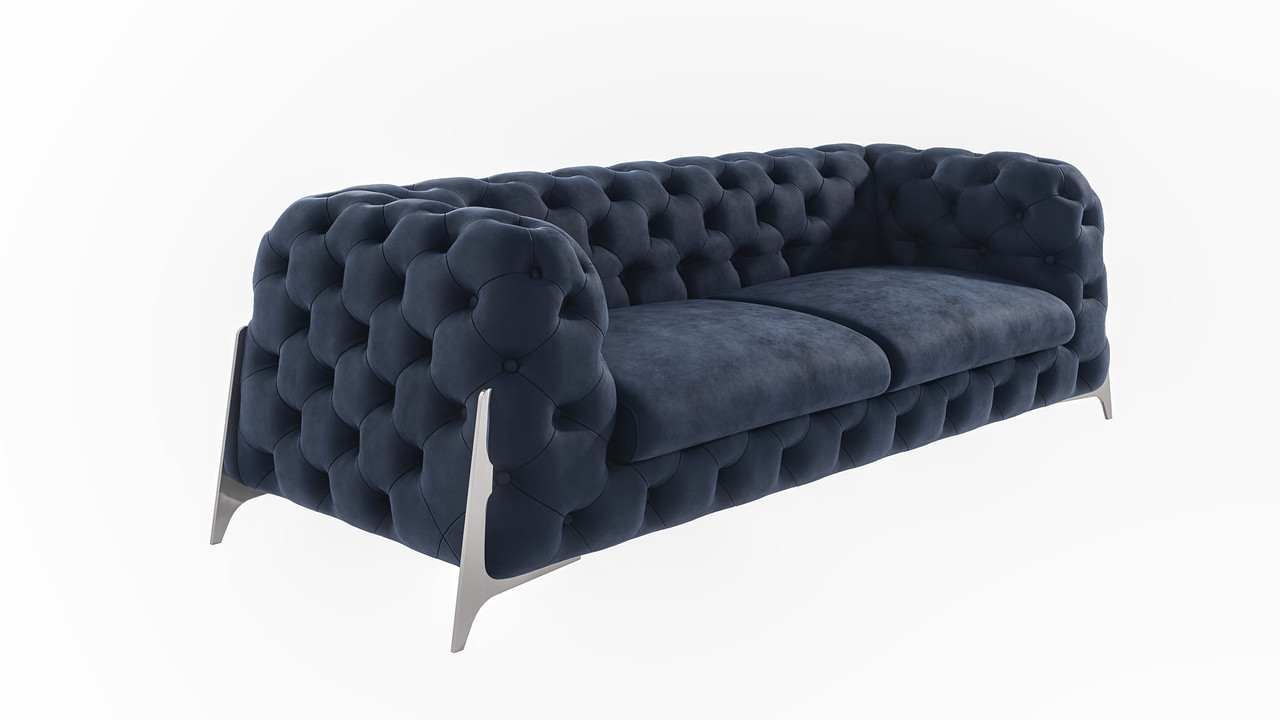 Ropez Miami sofa 3 pikowana wysokie nóżki welur granatowy