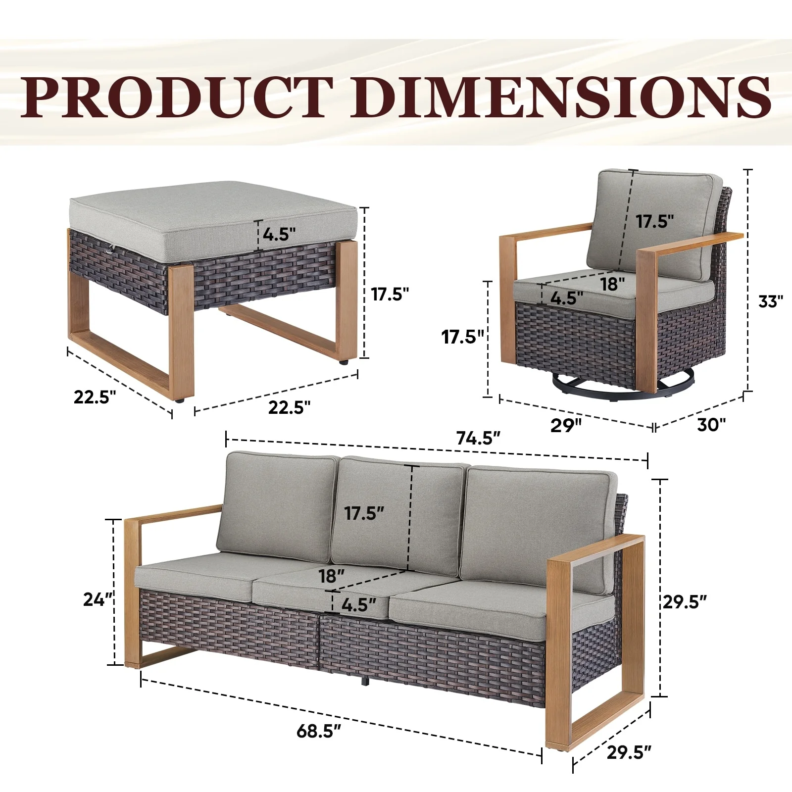 Gymojoy All-Weather Outdoor Sofa Swivel Chair Ottoman Sets
