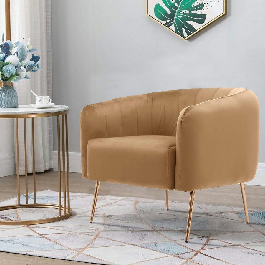 VELVET - Fauteuil en velours noisette