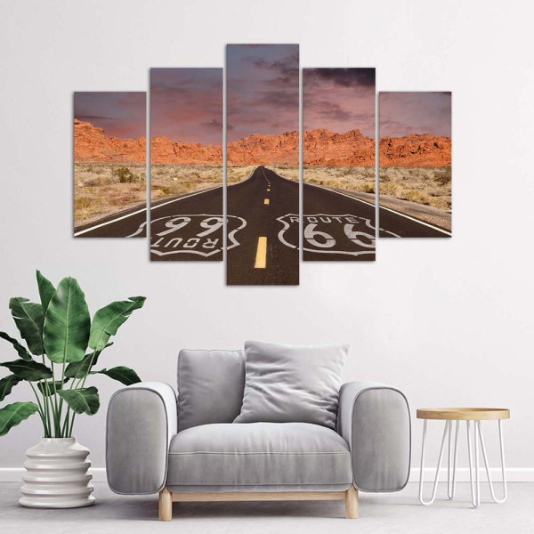 Feeby Obraz 5 częściowy na płótnie Route 66 Road 100x70