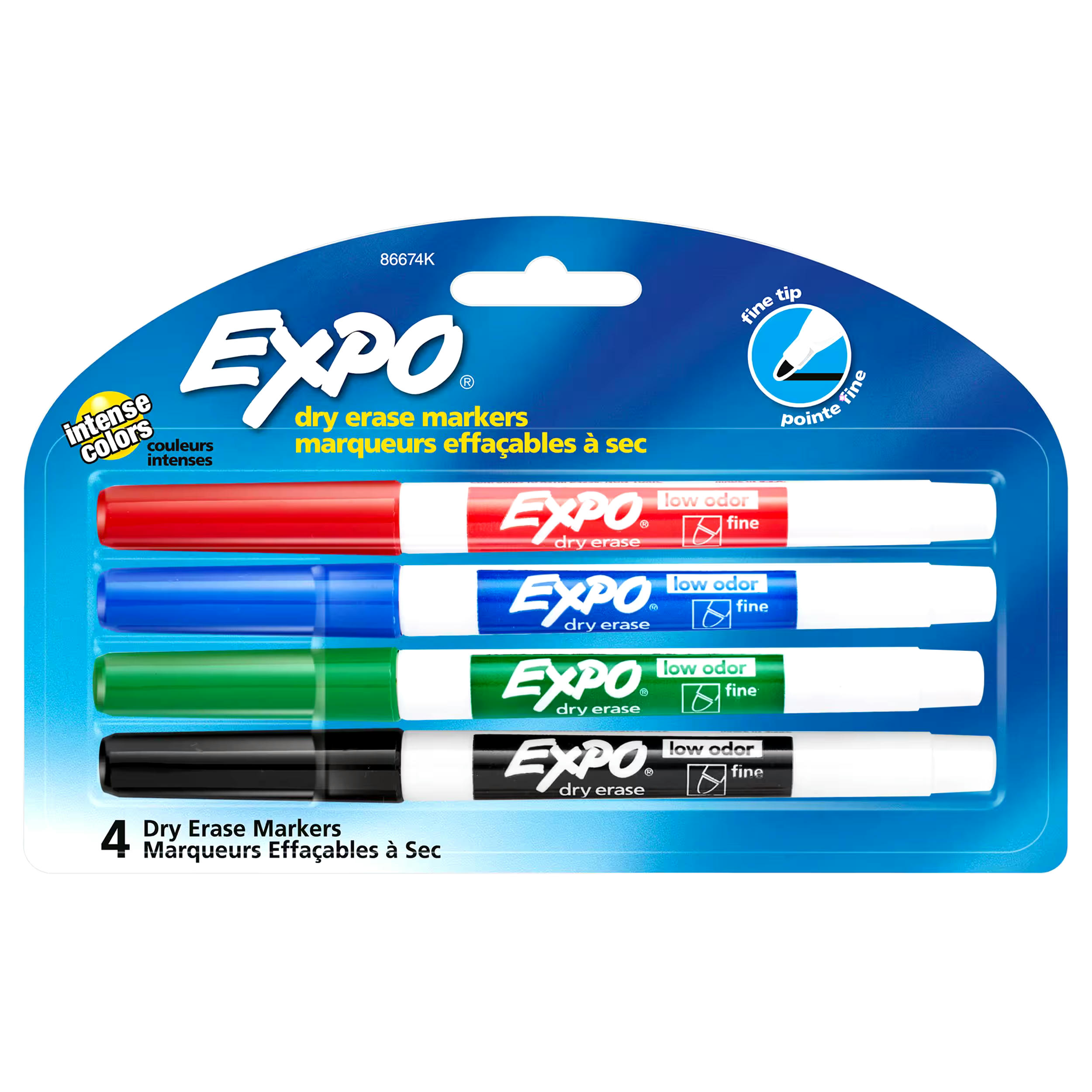 Expo Low Odour Dry Erase Markers, Fine Tip, Assorted Colours, 4 Count