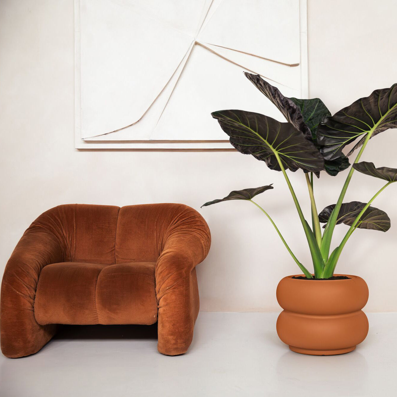 Elho Amber Roll Low 60 - Karamel - Ø 60 x H 46 cm - Binnen en Buiten -