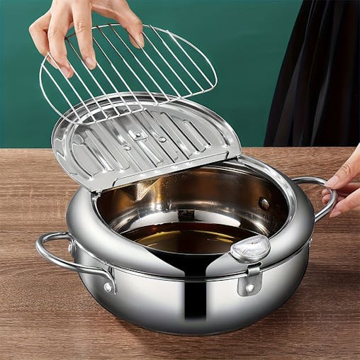 NNETM Tempura Stainless Steel Fryer Pot with Thermometer