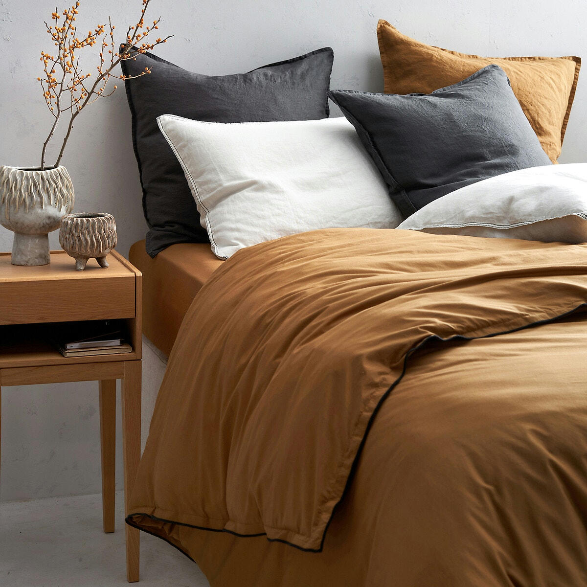 Drap-housse voile coton lavé matelas épais, Gypse