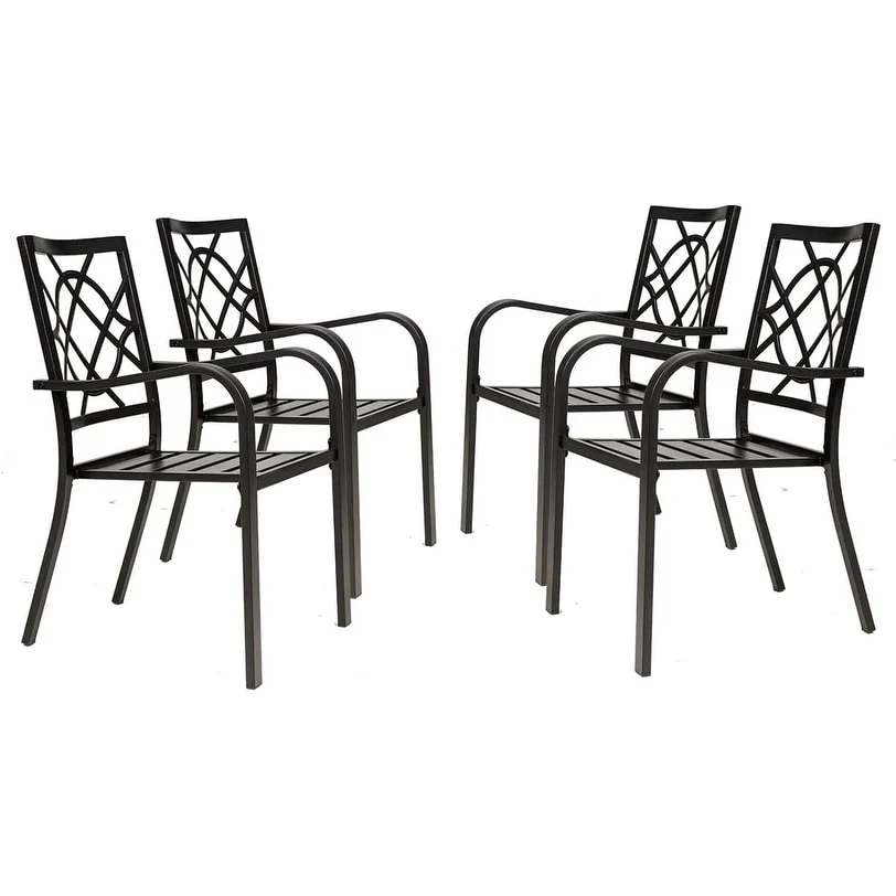 Outdoor Patio Metal Stackable Dining Chairs with Armrest Set of 4/6