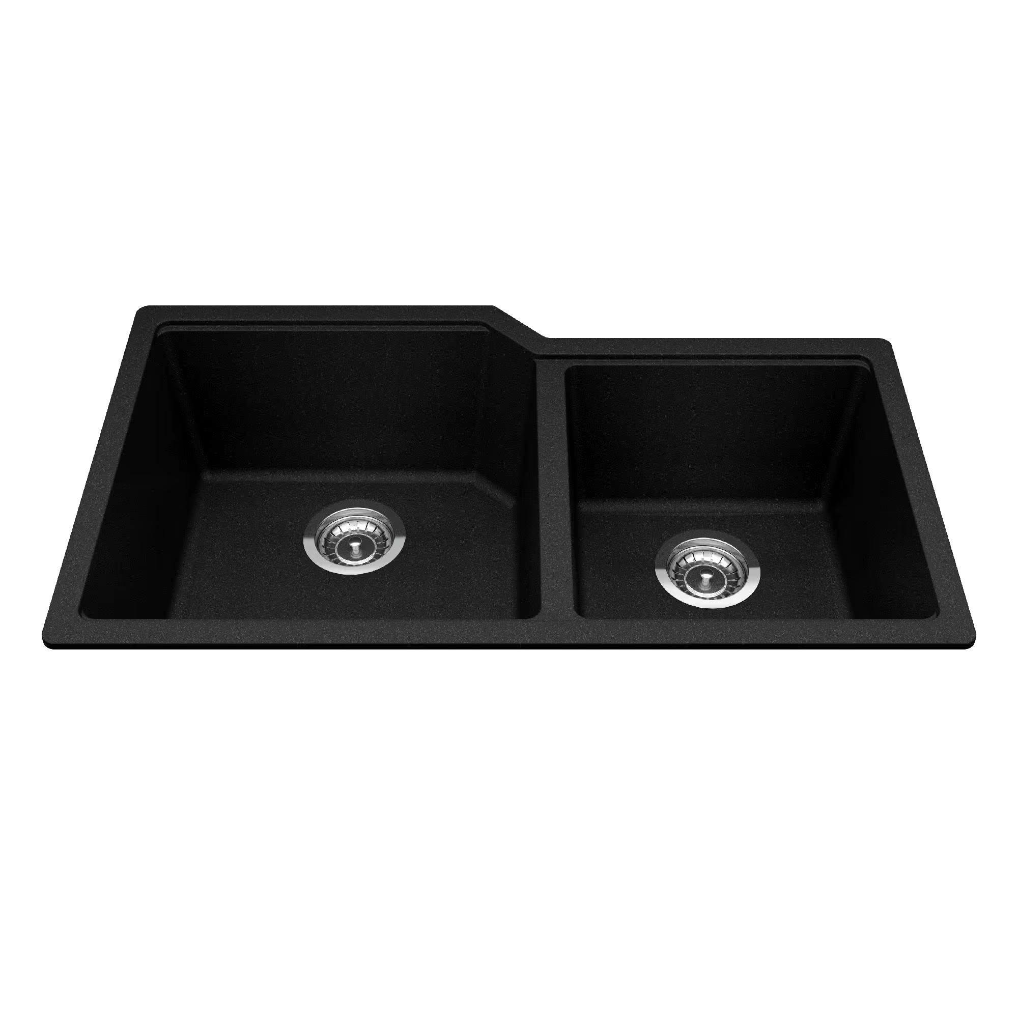 Kindred Urban Undermount Granite Double Bowl Kitchen Sink, 33.88-in x 19.69-in x 9.06-in, Onyx