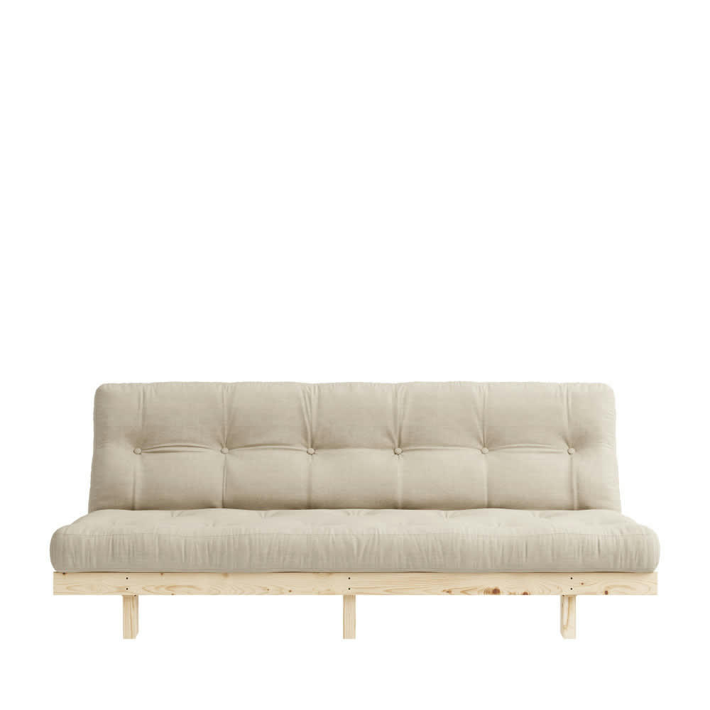 LEAN - Canapé convertible en bois naturel et tissu beige 3 places