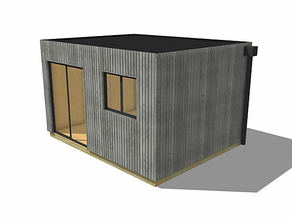 Dépendance de jardin bois en bois 4,4 x 3,5 x 2,7 m avec plancher isolé / menuiseries alu k-line