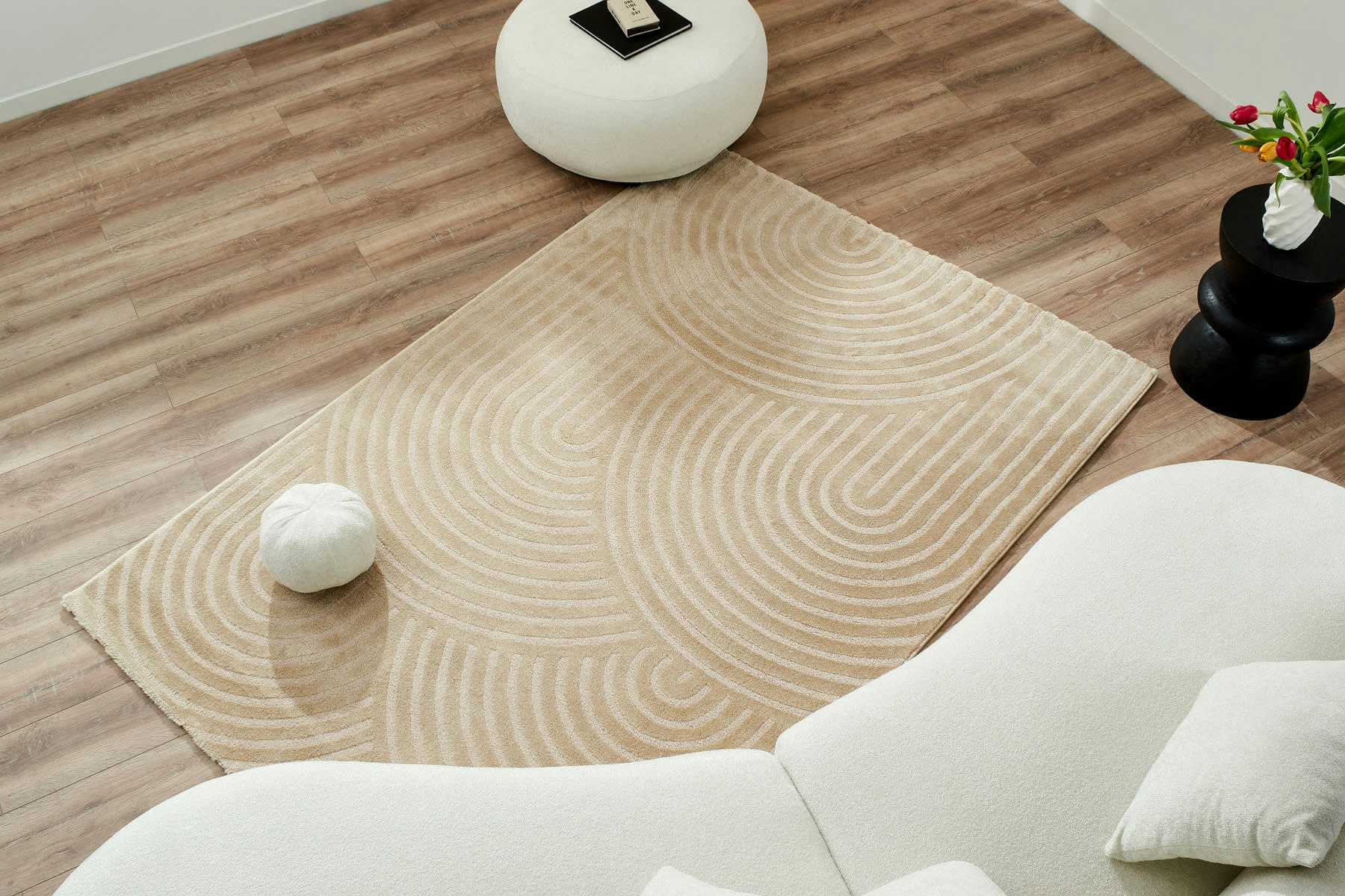 BIANCA - Tapis beige motif arc en relief- 120x160