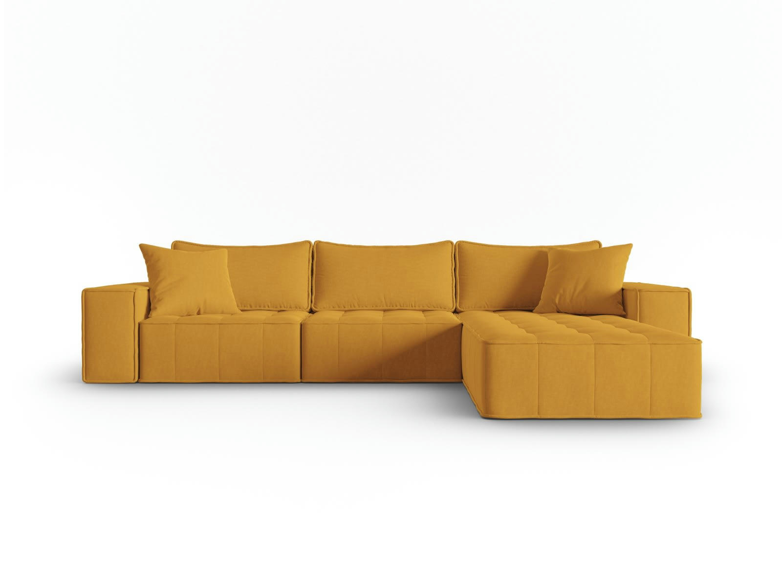 MIKE - Canapé d'angle droit modulable 5 places en tissu structurel moutarde