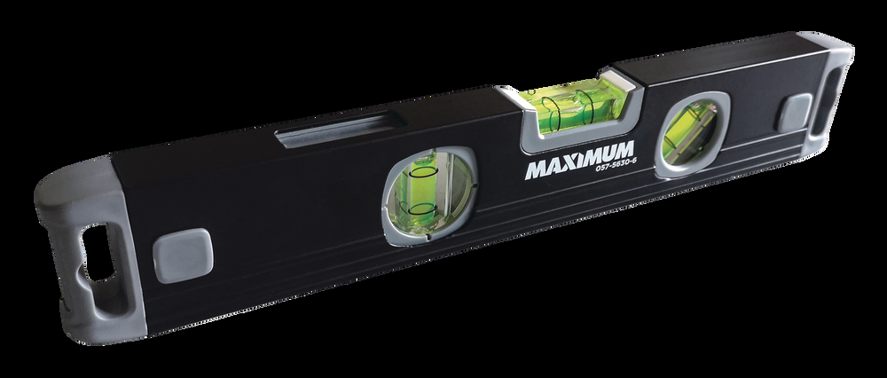 MAXIMUM Aluminum Tool Box Spirit Level, 12-in, Black