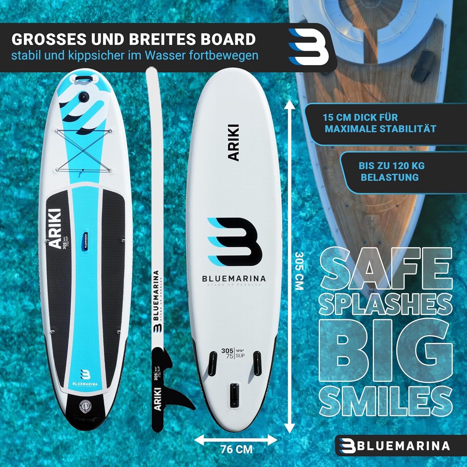 Bluemarina Stand Up Paddling Board Ariki | 𝟓 𝐉𝐀𝐇𝐑𝐄 𝐆𝐀𝐑𝐀𝐍𝐓𝐈𝐄 - SUP Board - Stand Up Paddle - Surfbrett | Ariki 305x76x15cm