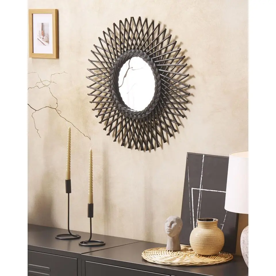 TAGOLU - Wandspiegel - Zwart - Rotan