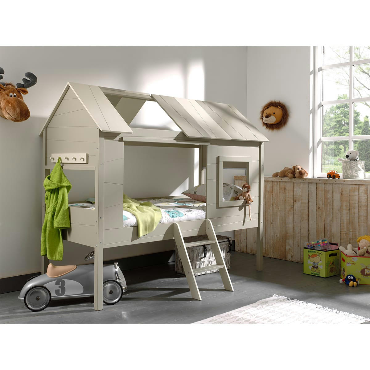 CHARLOTTE - Lit cabane 90x200 sommier inclus beige gris