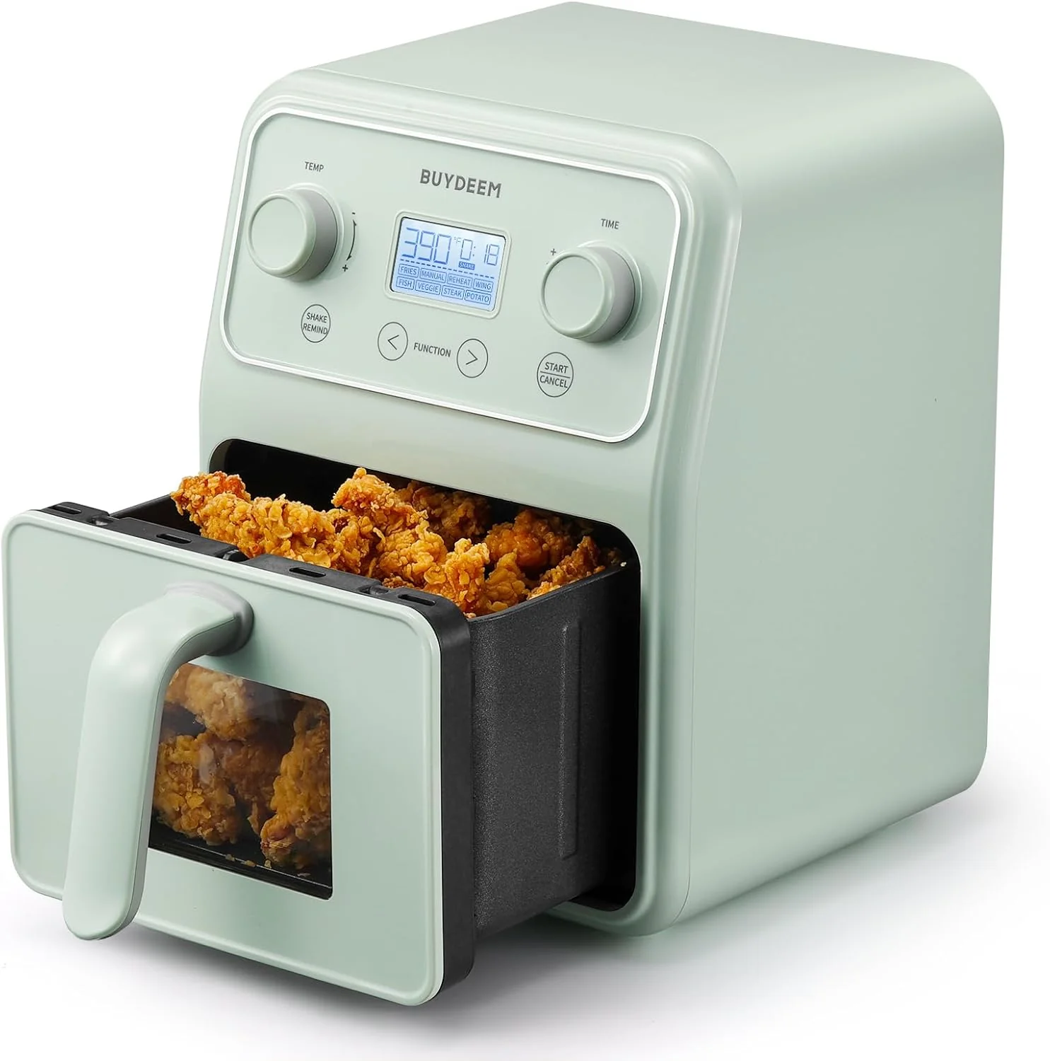 8-in-1 Retro Air Fryer Oven 4.2 Gallons, Visible Window, Vibration Alert, One-Touch Control  LCD Display, Light Green(Cozy Greenish)