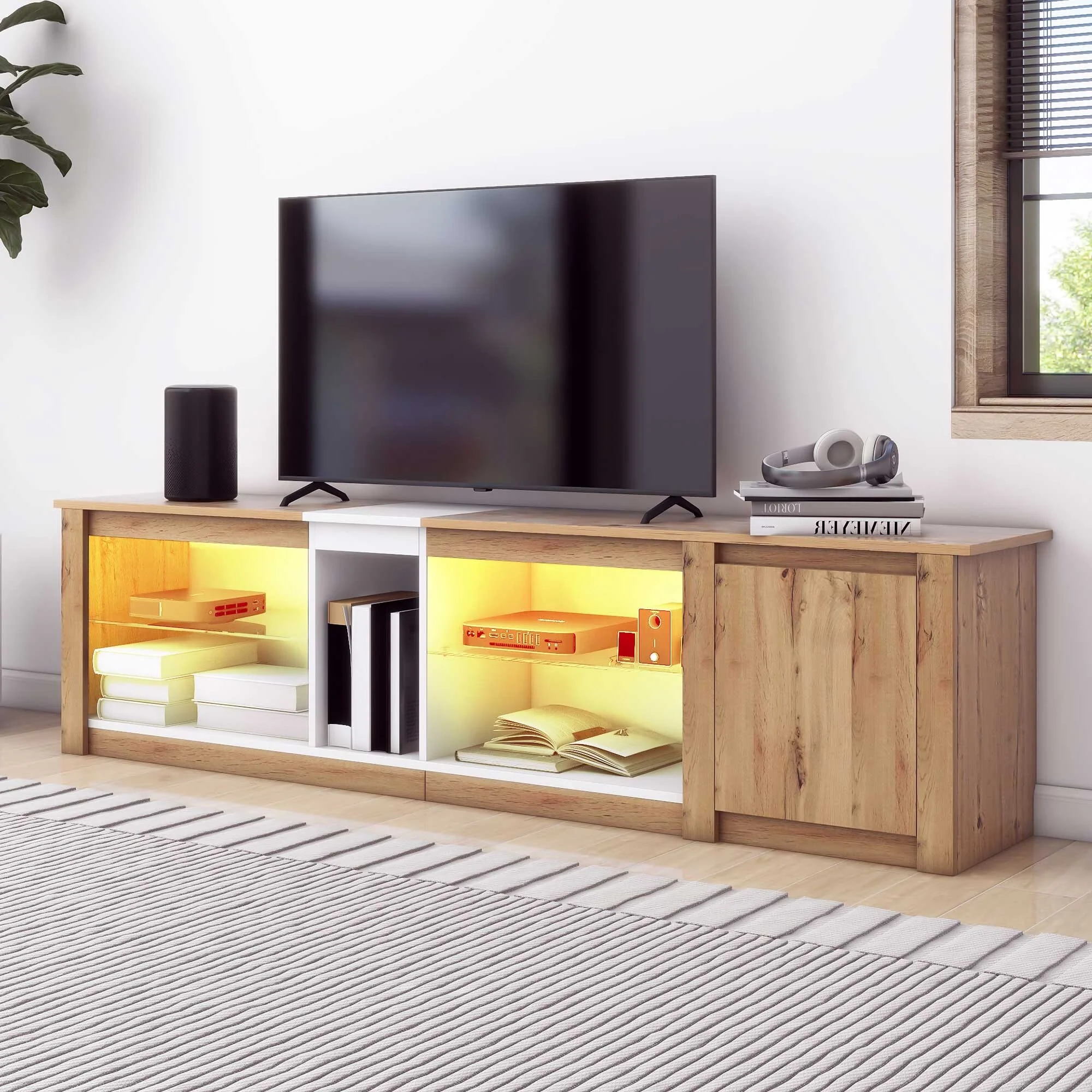 White+Natural 71 TV Stand with LED & Storage for TVs Up to 80