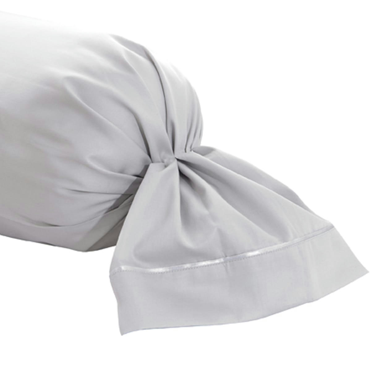 TEO - Taie de traversin en satin de coton gris argent 43x230
