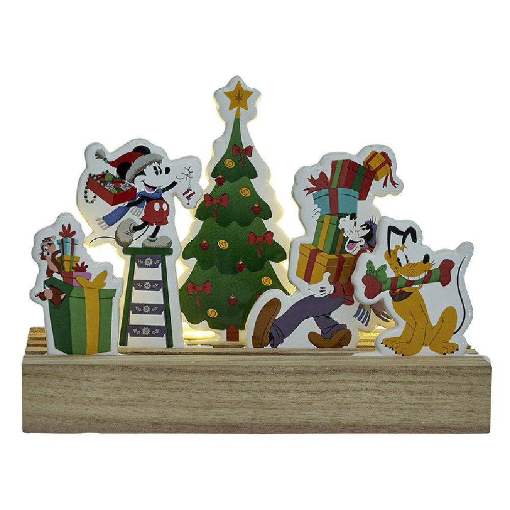 Décoration de No&euml;l lumineuse à poser Disney sur socle bois Mickey et ses amis
