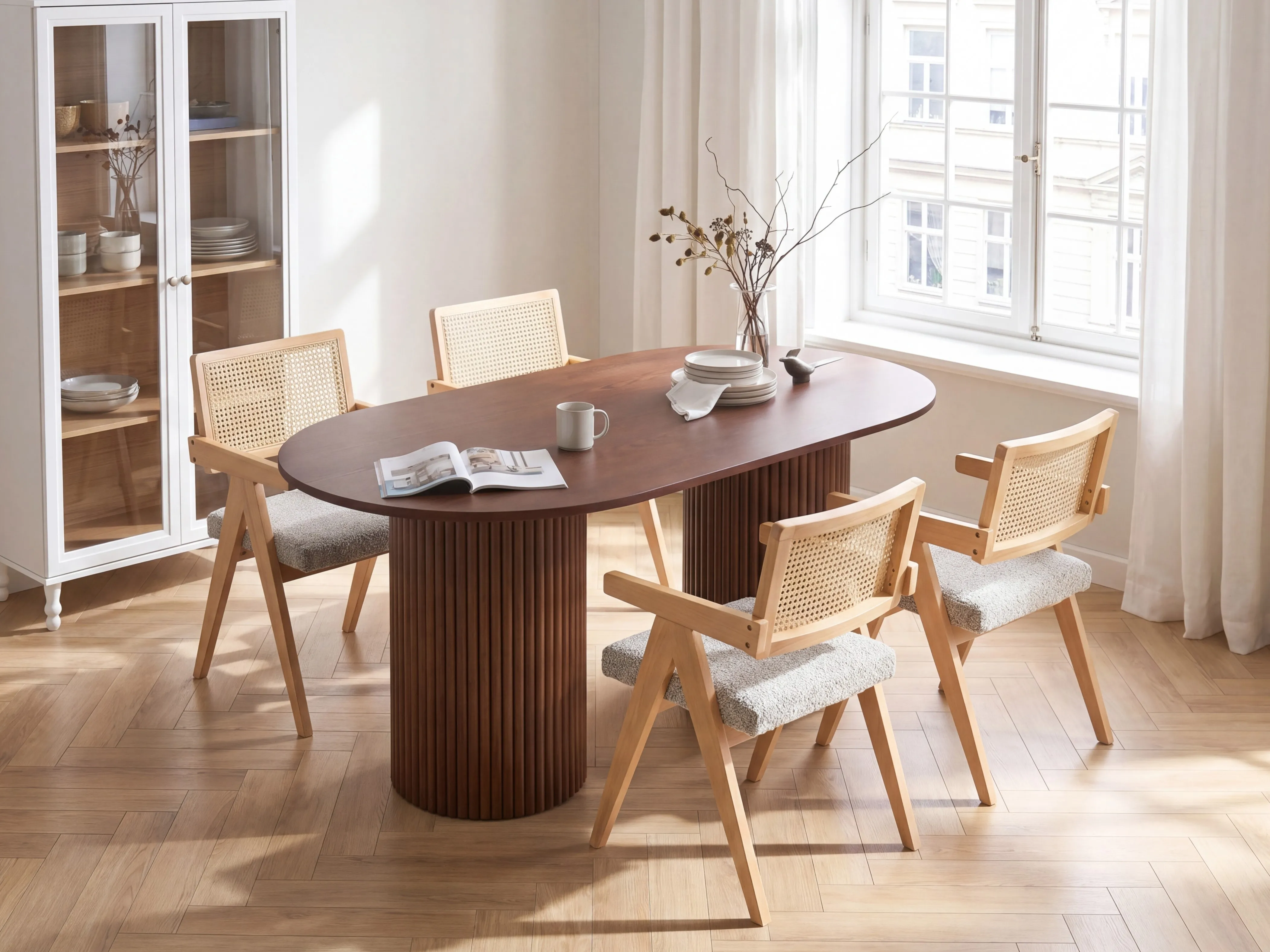 Dining Table SHERIDAN Dark Ash Wood 180 cm 100 cm