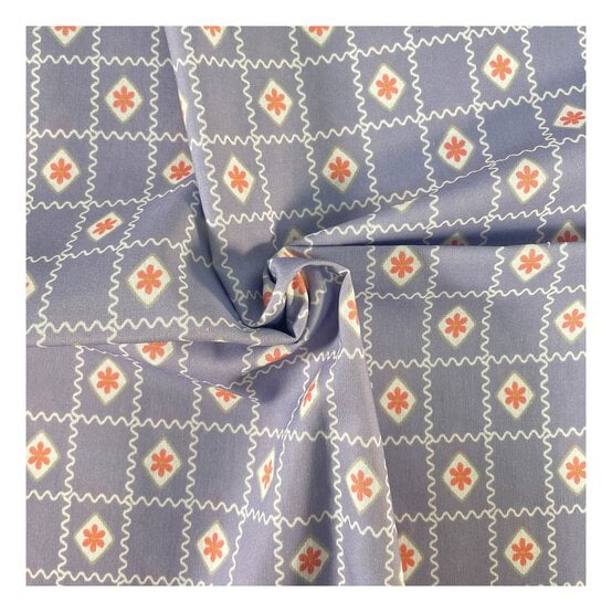 Dusty Blue Revive Wavy Grid Cotton Fabric by the Metre