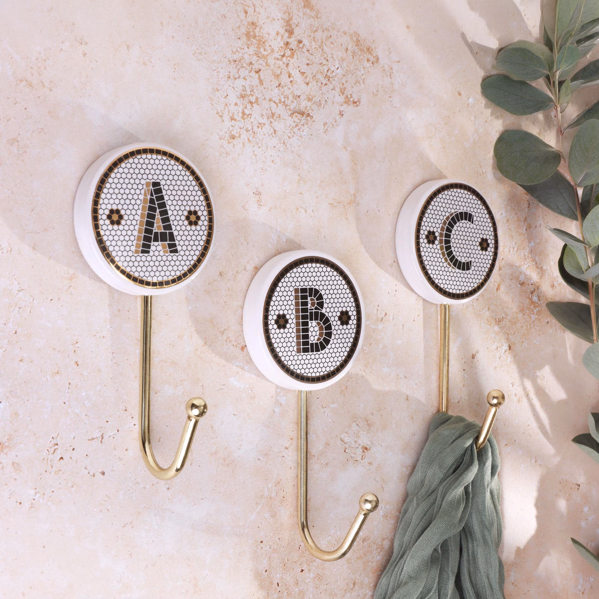 Monogram Wall Hook, British Pub Tile Letter Hook, Black & Gold Initial Coat Hook, Personalised Hallway Hook - G Decor