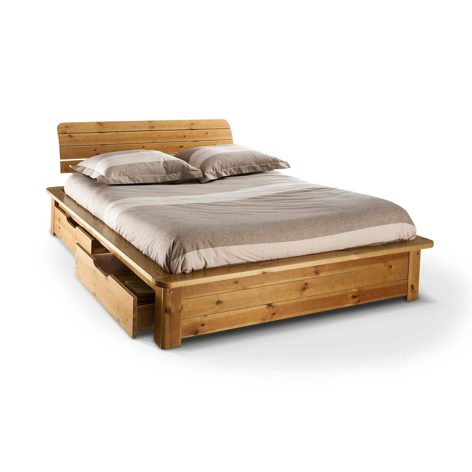 TANIA - Lit rangement en bois massif avec 2 tiroirs 140 x 190 cm