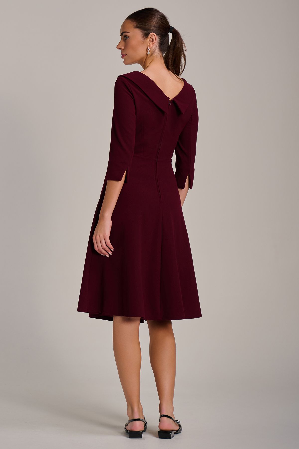 Jolie Moi Fold Collar Button Detail Dress