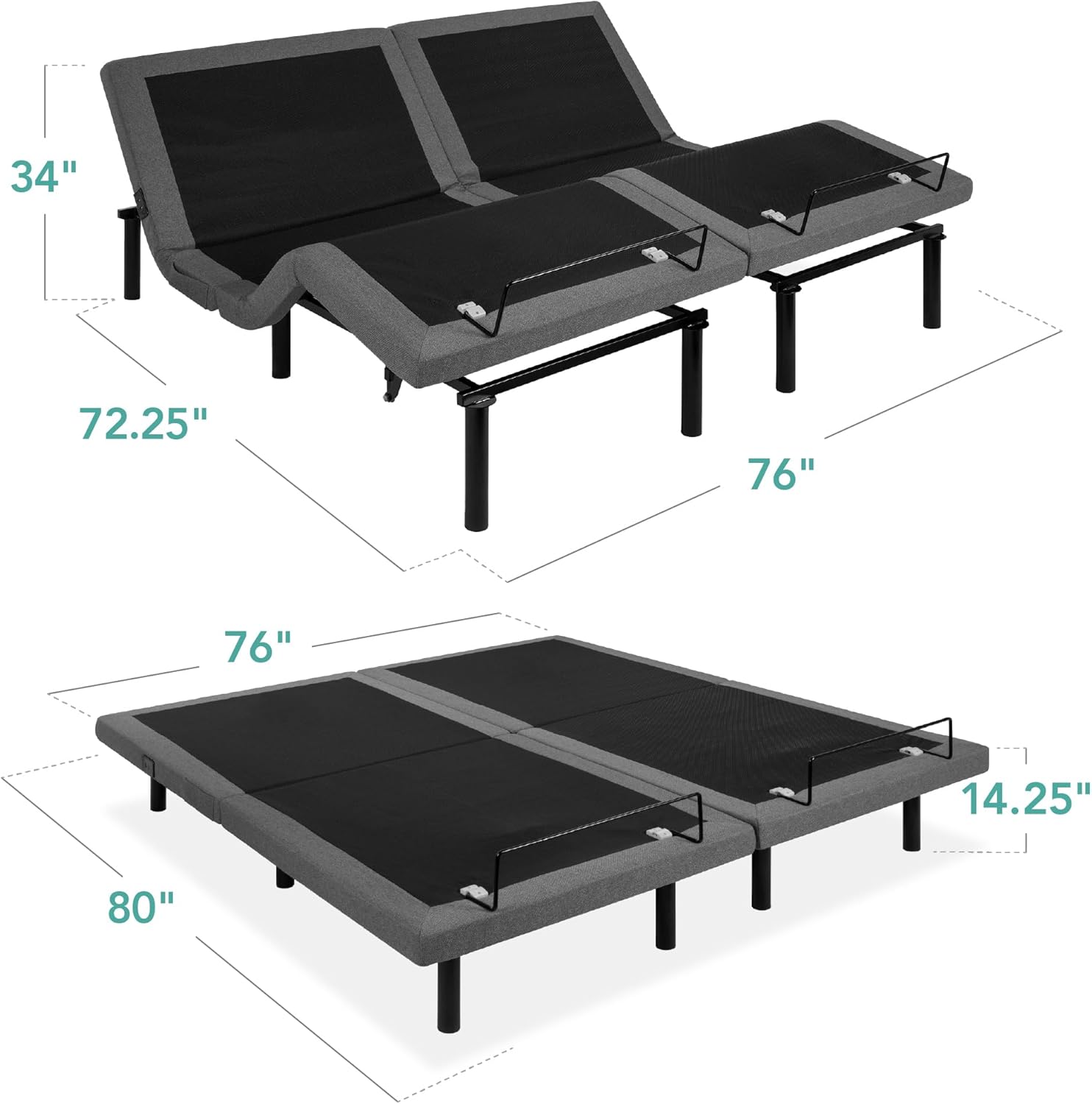 Best Choice Products Ergonomic Split King Size Adjustable Bed Frame, Electric Base w/Wireless Remote Control, Nightlight, Massager, 2 USB Ports