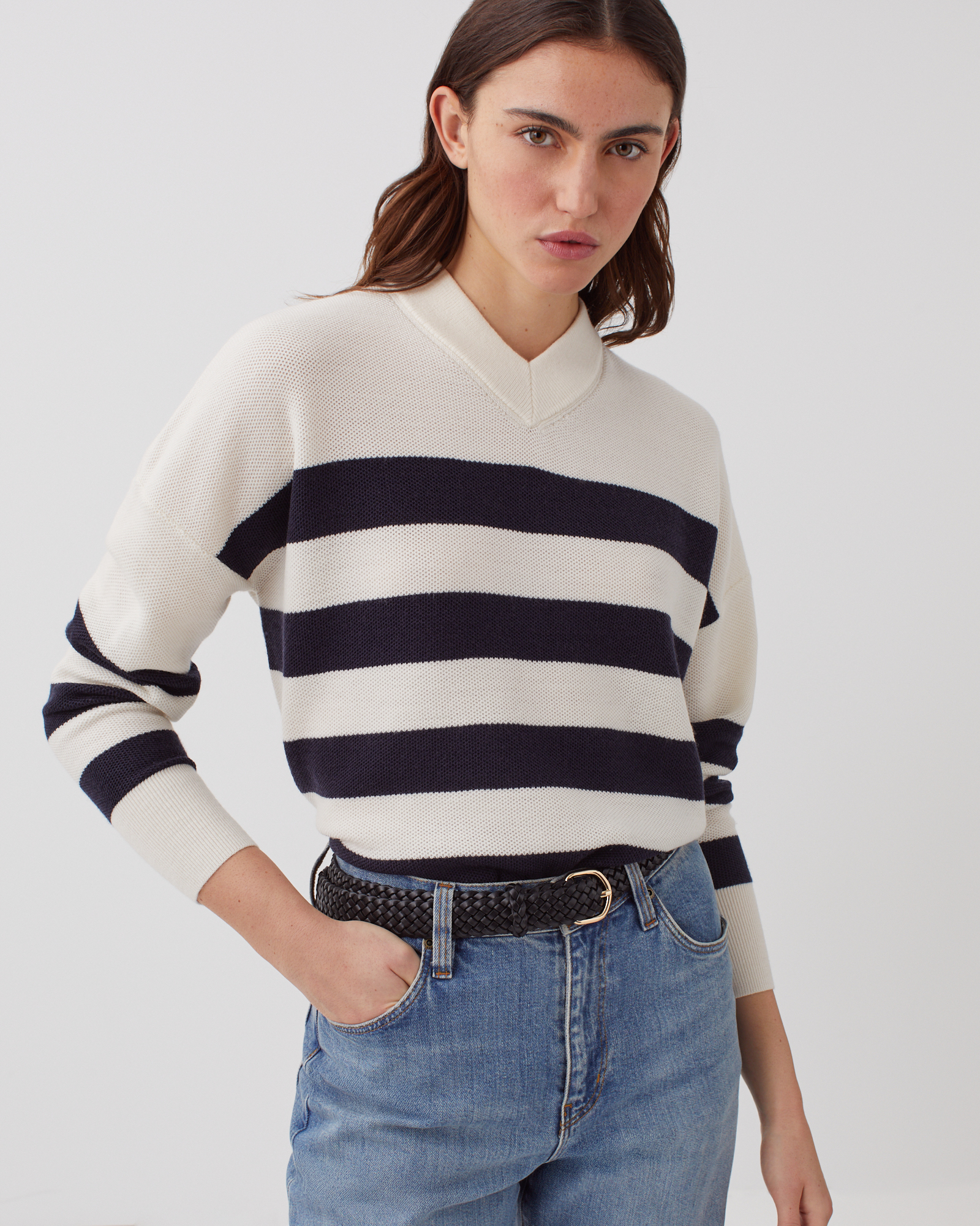 Ceinture fine tressée en cuir