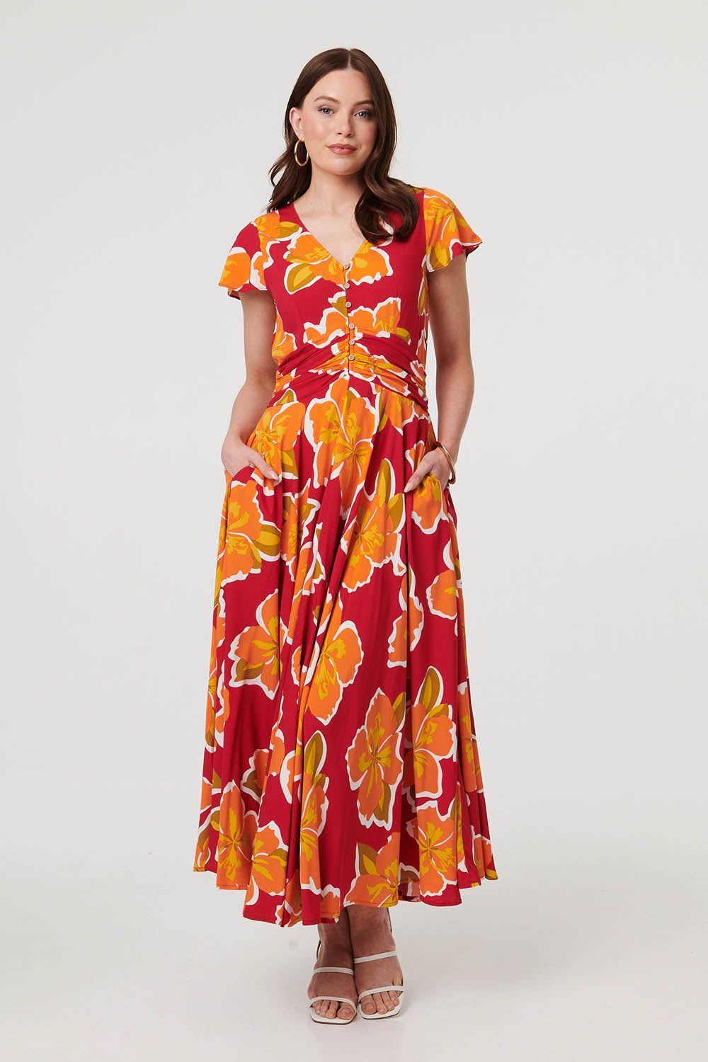 Izabel London Floral Cap Sleeve Relaxed Maxi Dress