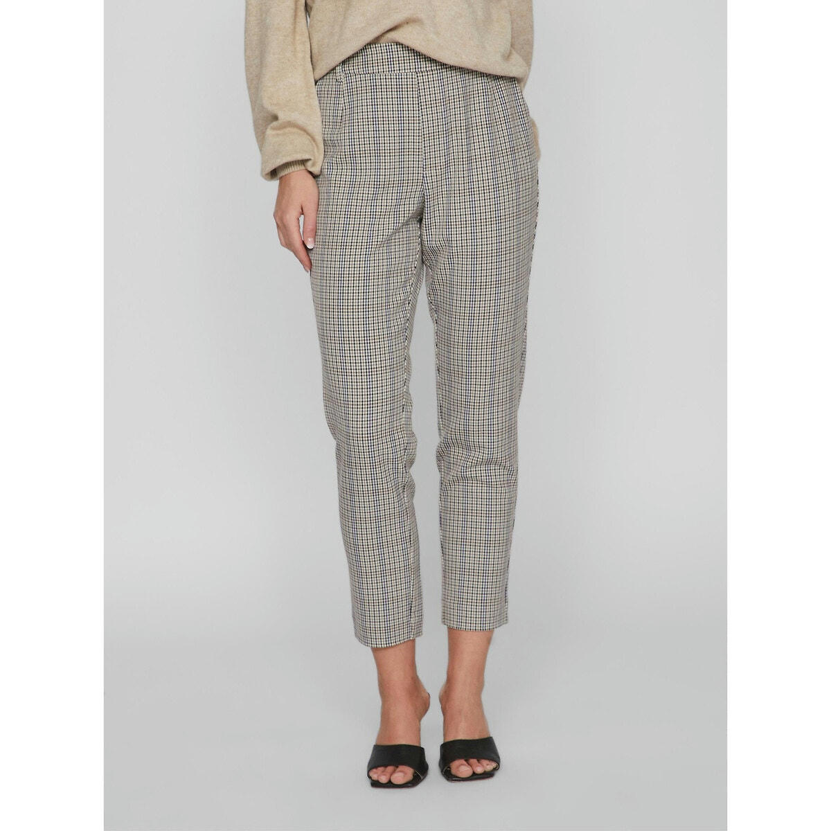 Pantalon slim à carreaux, taille haute